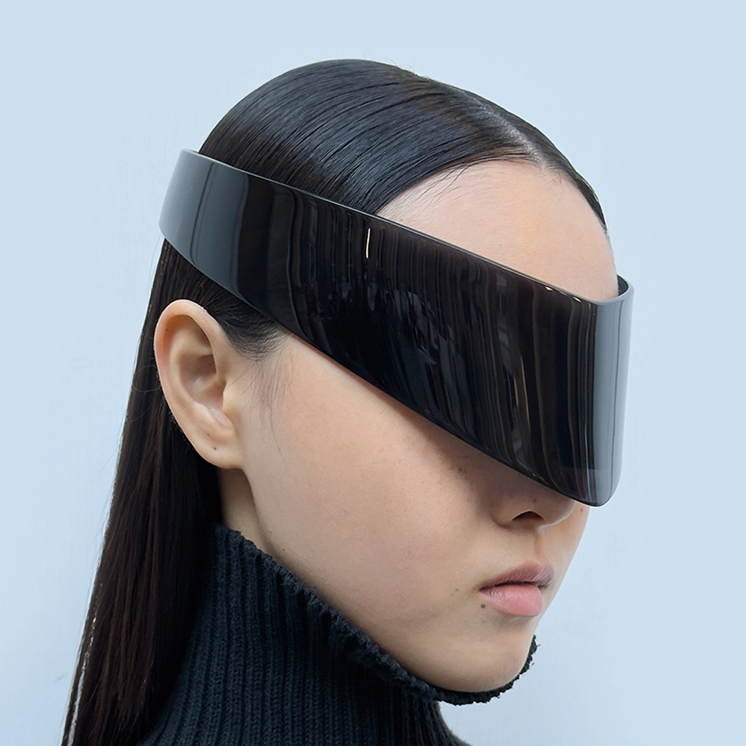 A model in bold, boundary-pushing Balenciaga eyewear.
